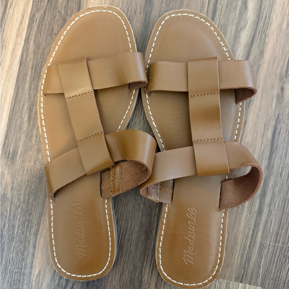 Madewell Tan Leather Slide Sandals